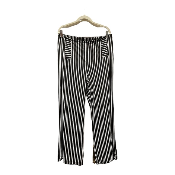 Robert Louis- Black/White Striped Pants, High Waisted, Elastic Waistband. - Picture 2 of 4
